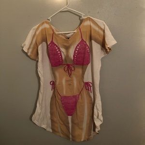 Faux bikini swimsuit cover up